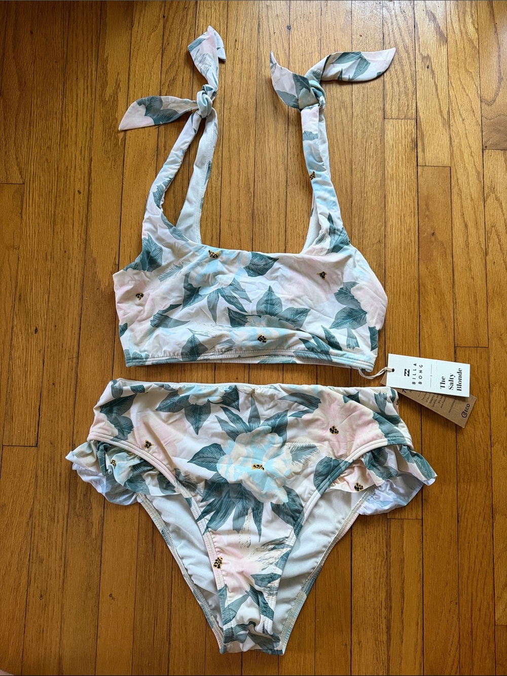 Billabong x Salty Blonde Sandy Babe Tie Shoulder Top | Ruffle Maui Bikini Bottom